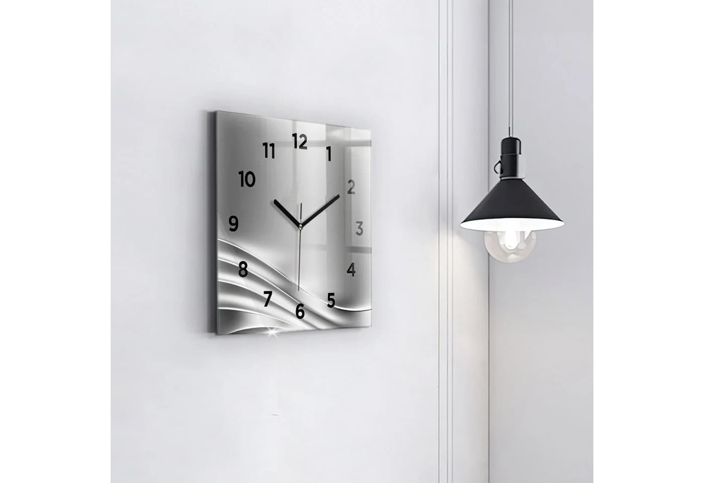 Tulup Wanduhr Glasuhr Silberne Abstraktion Rechteckig - Bild 3