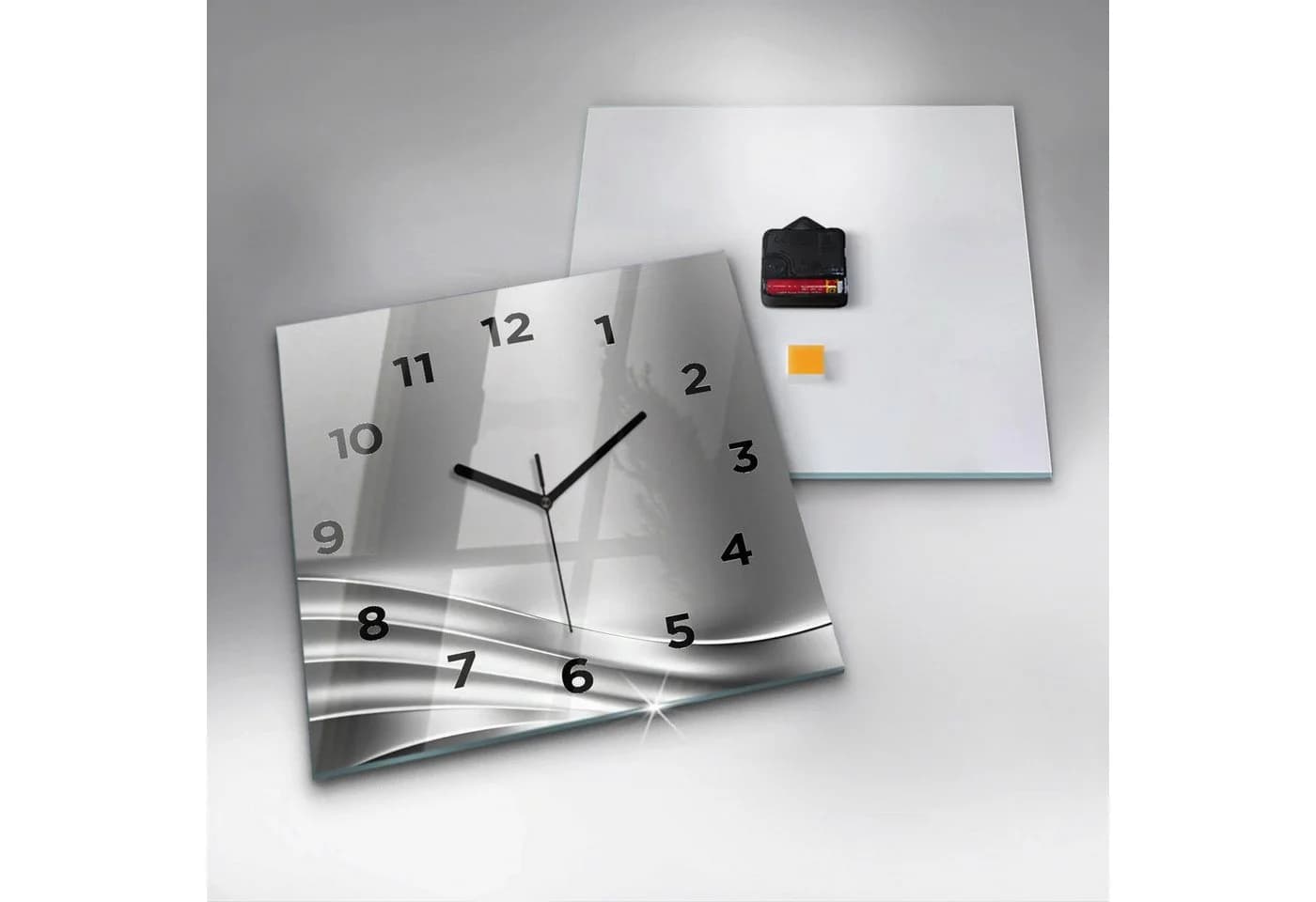 Tulup Wanduhr Glasuhr Silberne Abstraktion Rechteckig - Bild 4