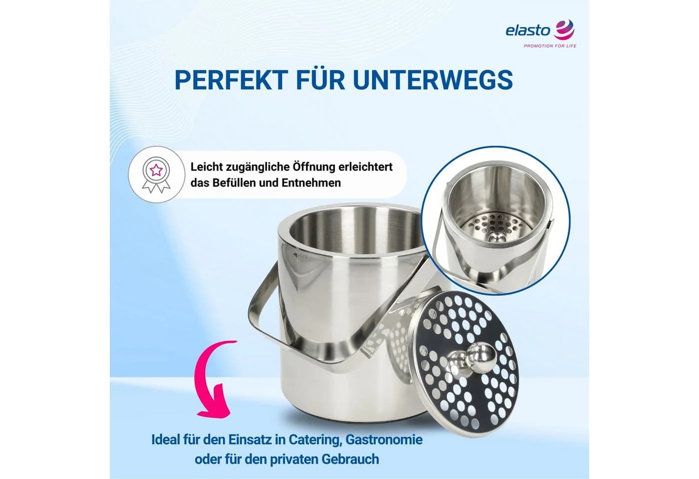 elasto Eiswürfelbehälter ARCTIC Edelstahl mit Zange & Sieb - Bild 4