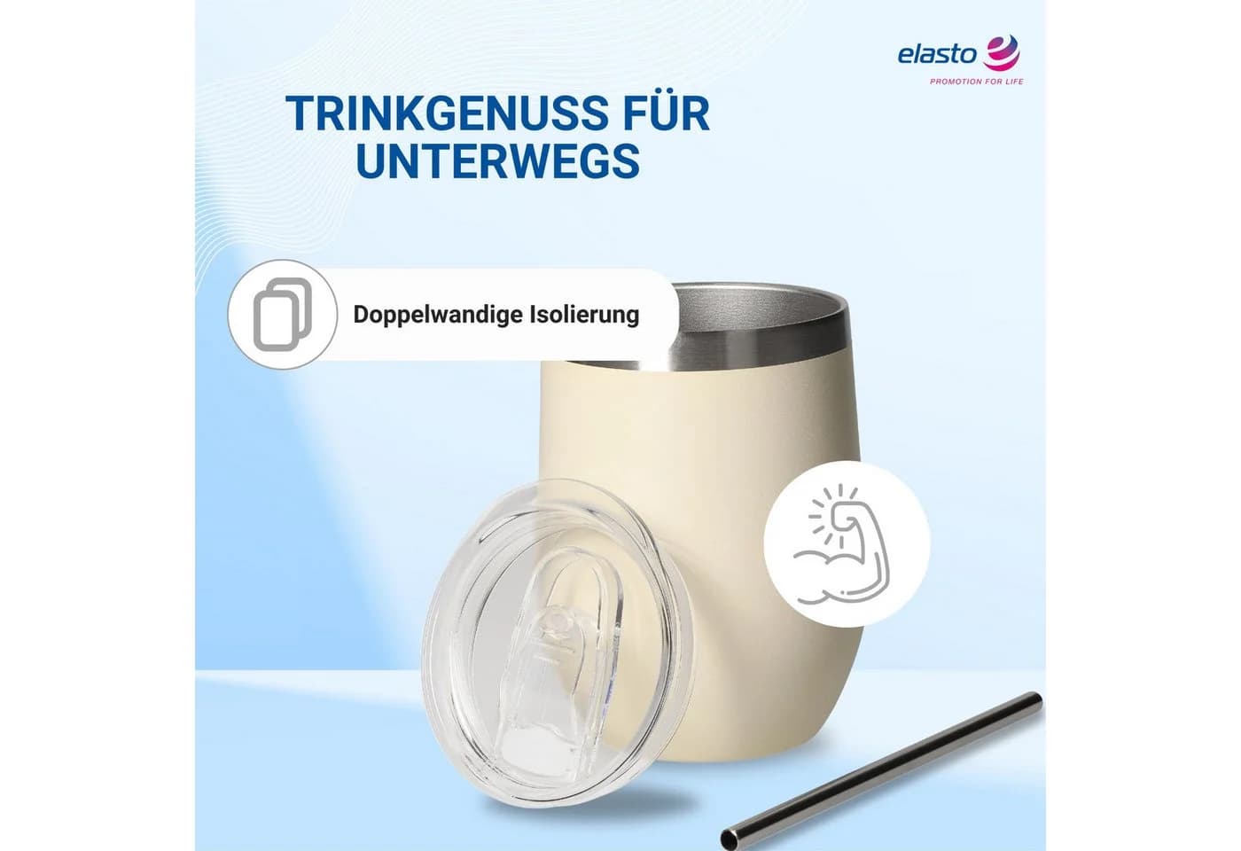 elasto Weinbecher 350 ml Vinova Edelstahl mit Strohhalm - Bild 4