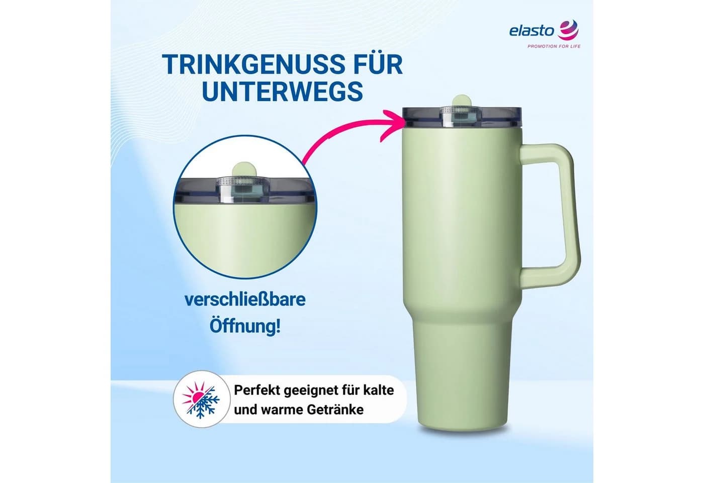 elasto Trinkbecher Edelstahl 1,2L isoliert grün mit Deckel - Bild 3