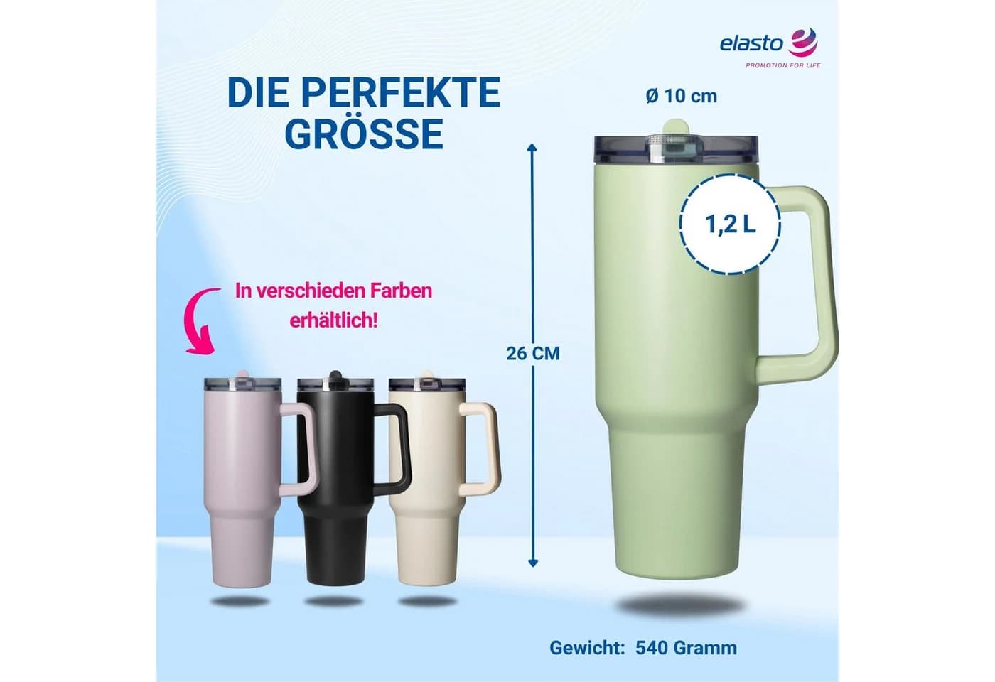 elasto Trinkbecher Edelstahl 1,2L isoliert grün mit Deckel - Bild 4