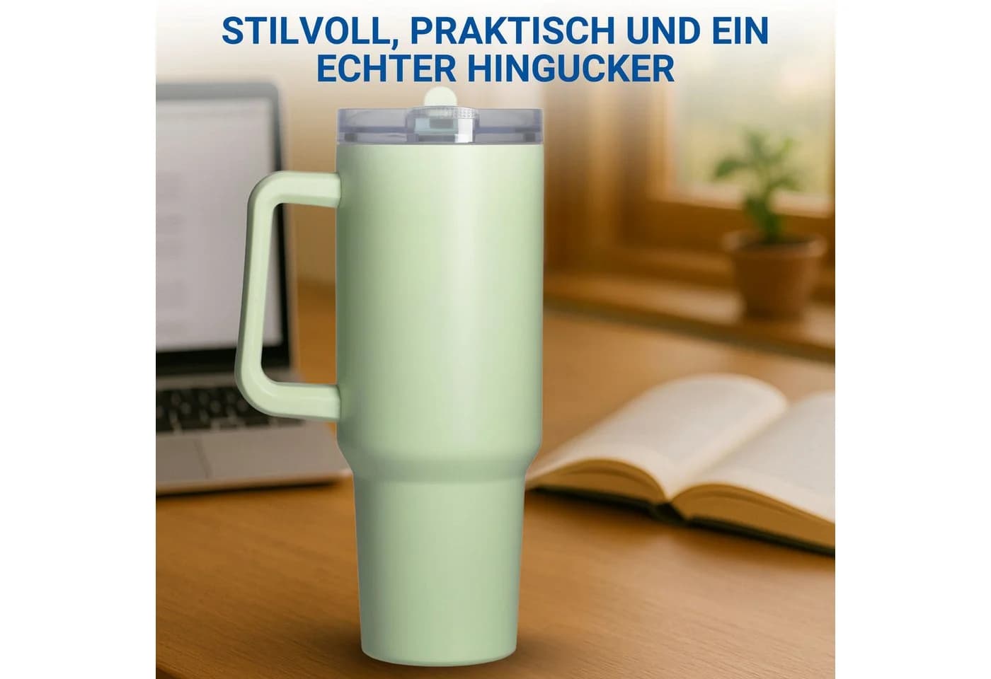 elasto Trinkbecher Edelstahl 1,2L isoliert grün mit Deckel - Bild 5