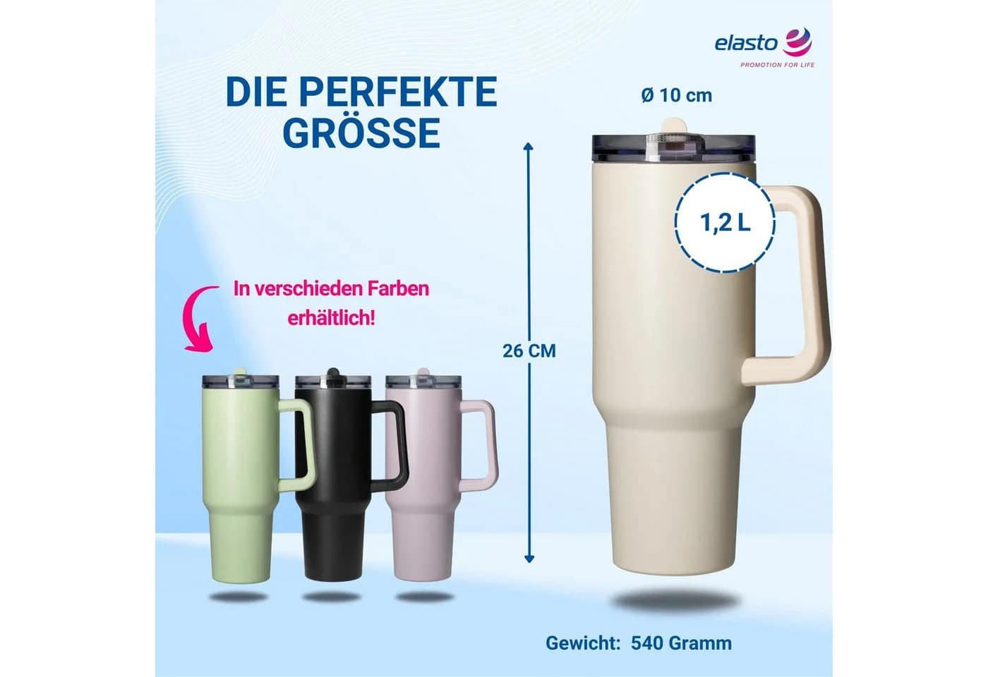 elasto Trinkbecher Edelstahl 1,2l mit Deckel & Strohhalm beige - Bild 4