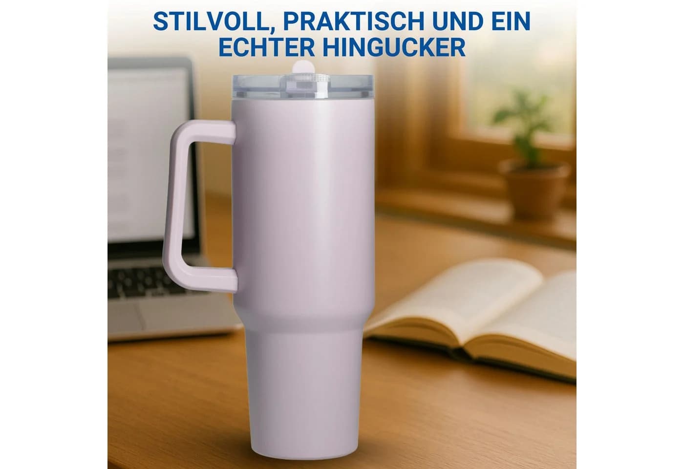 elasto Trinkbecher Edelstahl 1,2L mit Deckel & Strohhalm Violett - Bild 5