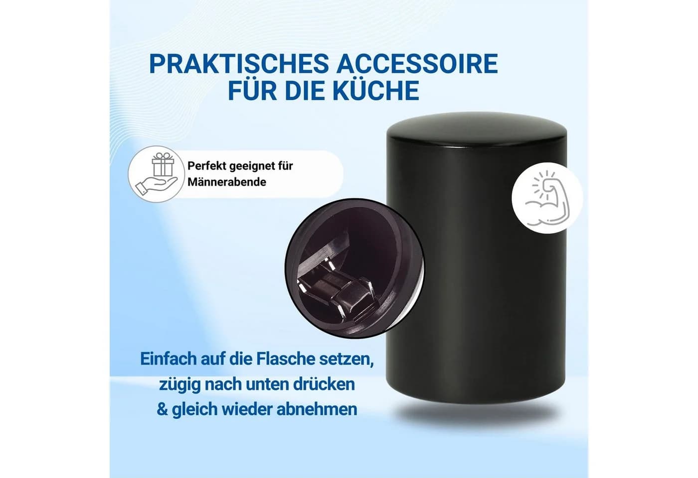 elasto Flaschenöffner 2er Set Kapselheber mit Push Up Funktion Schwarz Aluminium - Bild 3