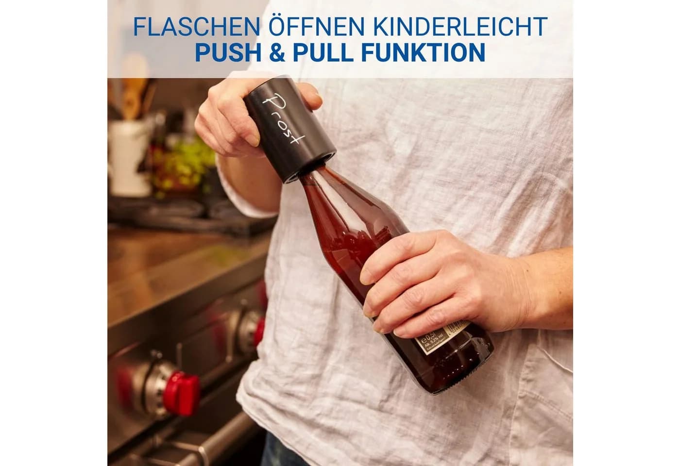 elasto Flaschenöffner 2er Set Kapselheber mit Push Up Funktion Schwarz Aluminium - Bild 5