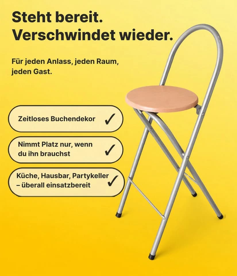 KMH Barhocker Bill 2er-Set Klappbar Kompakt Mit Rückenlehne - Bild 3