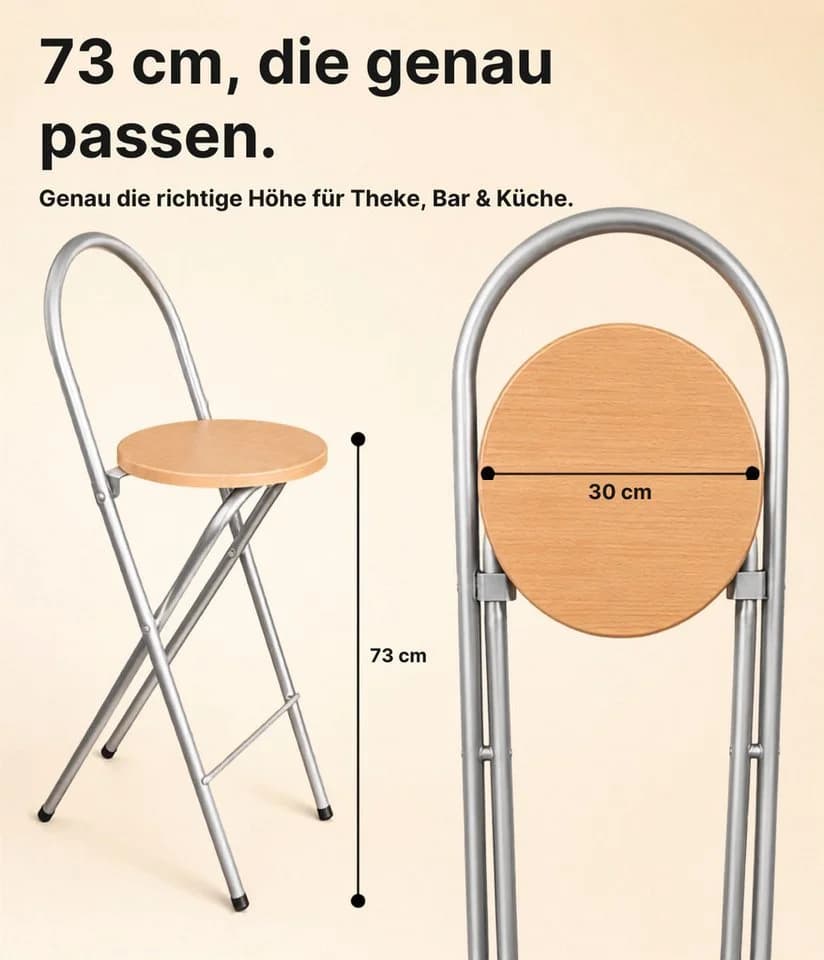 KMH Barhocker Bill 2er-Set Klappbar Kompakt Mit Rückenlehne - Bild 5