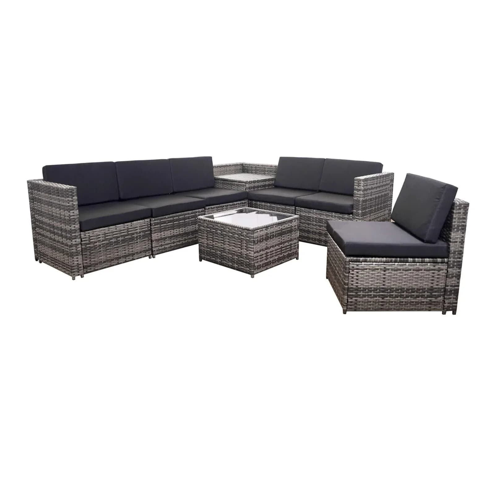 GARMIO TURIN 8-teilig Rattan Garten-Lounge mit Stauraum & Glas-Tisch