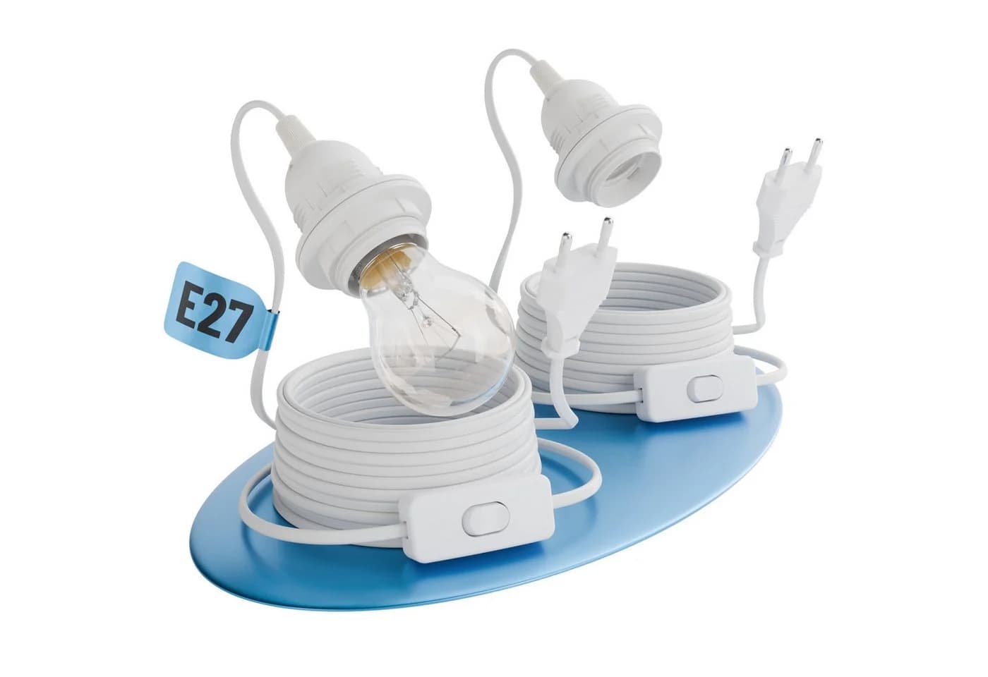greate. Lampenfassung E27 mit Stecker & Schalter, 5m Kabel, 2x - Bild 2