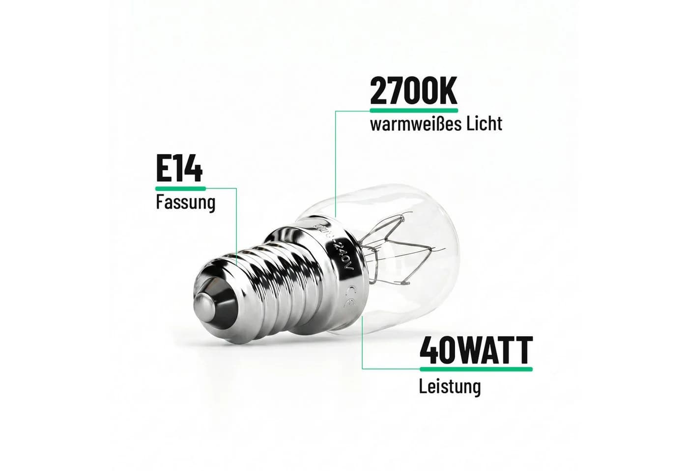 greate. Backofenlampe E14 40W 2er Pack hitzebeständig warmweiß - Bild 5