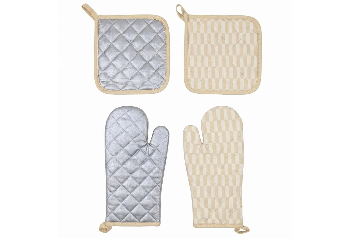 kamelshopping Topflappen 4-tlg. Set Beige Ofenhandschuhe Baumwolle - Bild 2