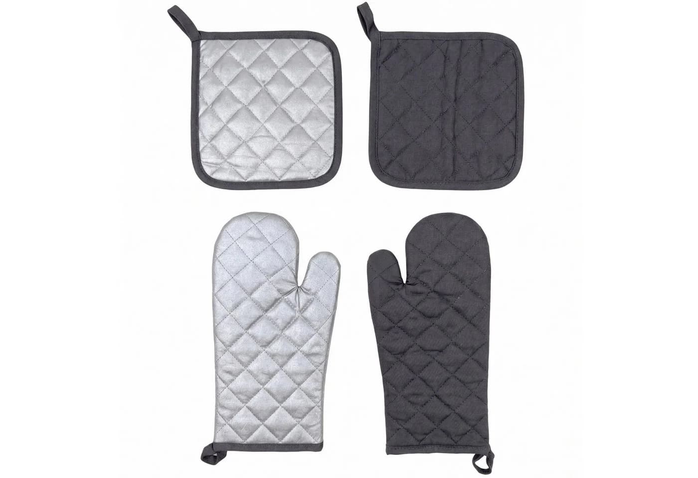kamelshopping Topflappen 4-tlg. Set Anthrazit mit Ofenhandschuhen