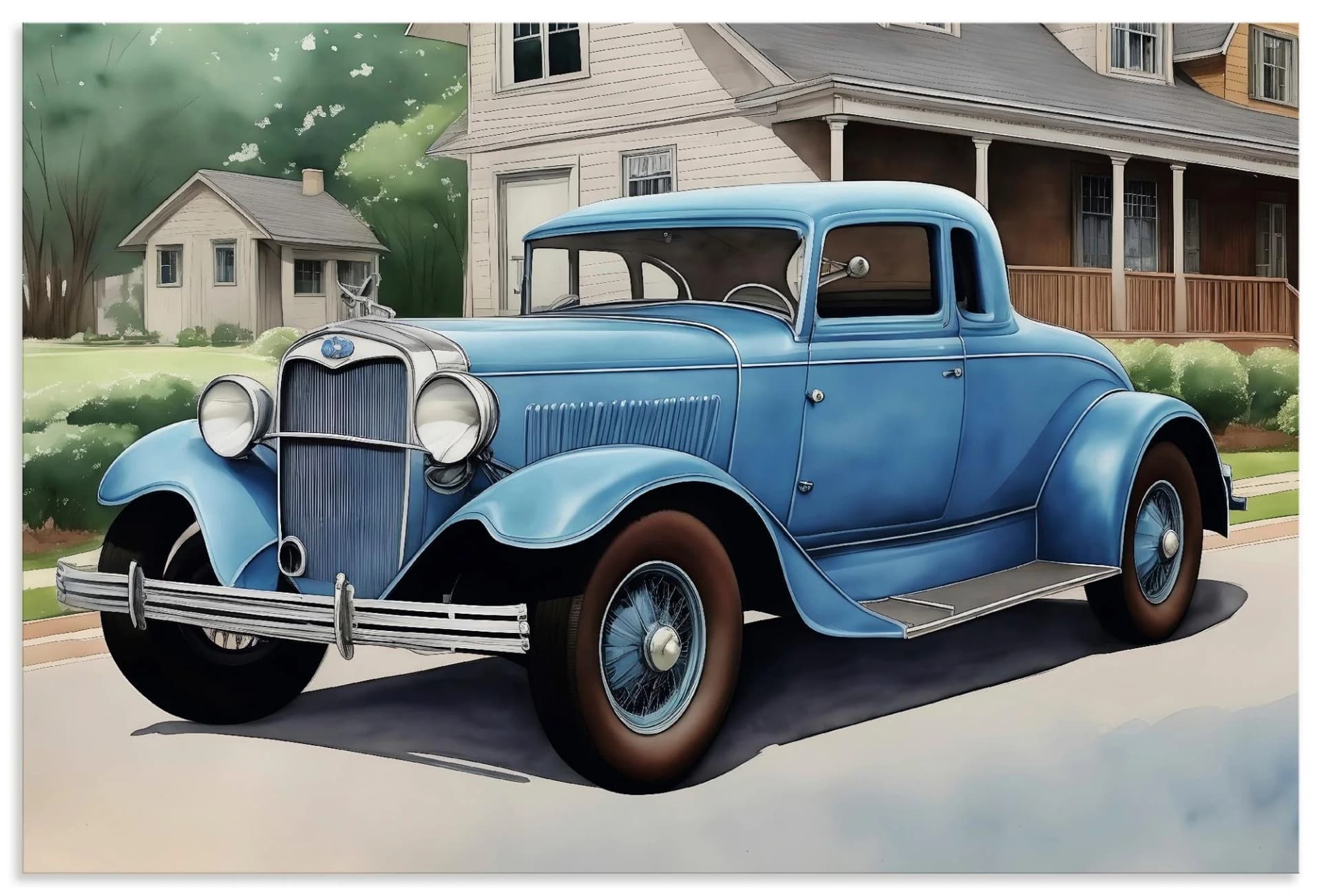 Wandbild ARTLAND Blauer Oldtimer der 1930er Jahre Alu-Dibond