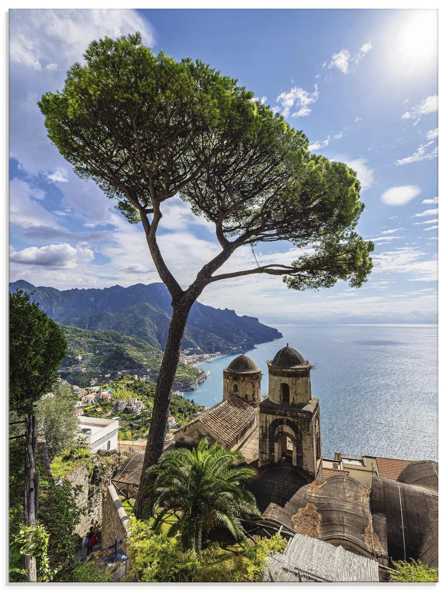 Artland Glasbild Ravello an der Amalfiküste in Italien Blau