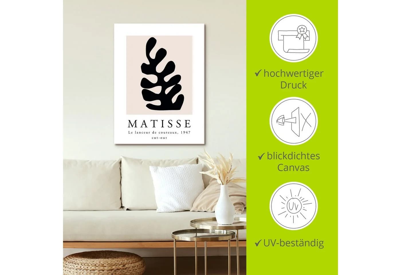 Wandbild ARTLAND Matisse Messerwerfer Schwarz Leinwand