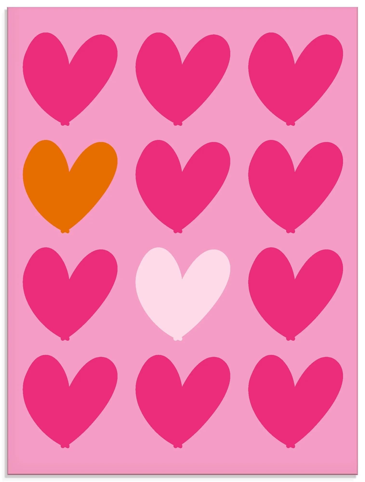 ARTLAND Glasbild Herzen auf pink 60x80 cm