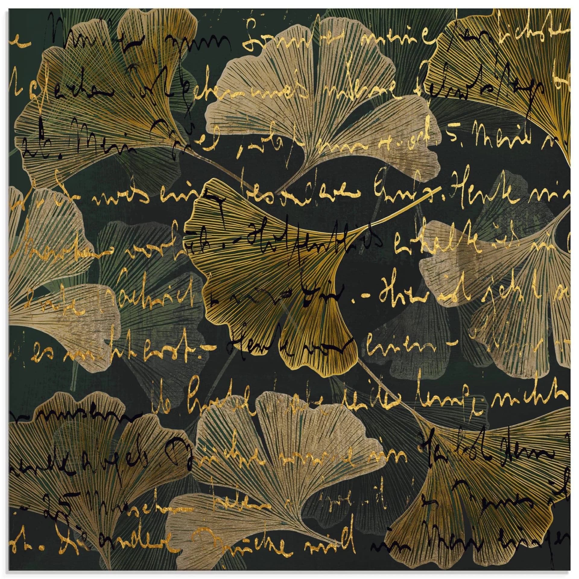 Artland Glasbild Ginko Gold Quadratisch