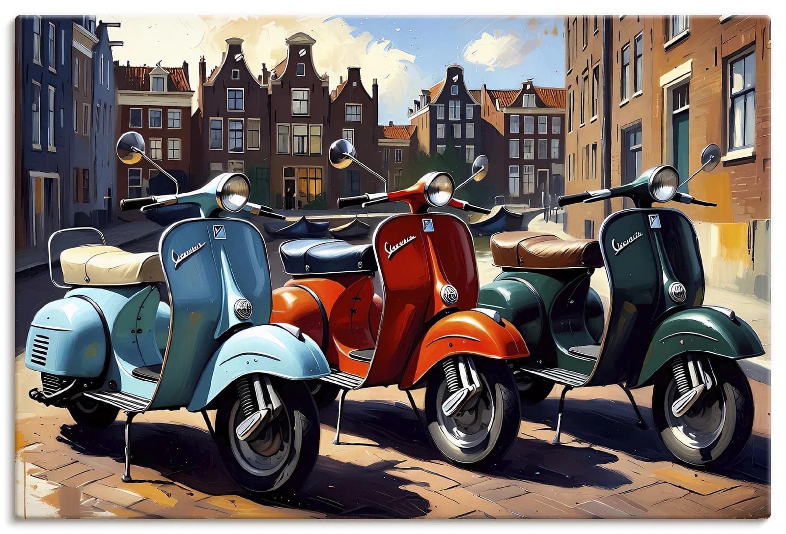 ARTLAND Wandbild "Mit dem Motorroller nach Amsterdam" Leinwand