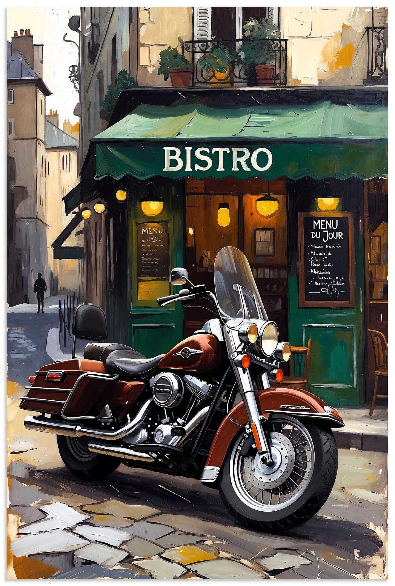 Artland Wandbild Harley vor Bistro Alu Dibond Farbig