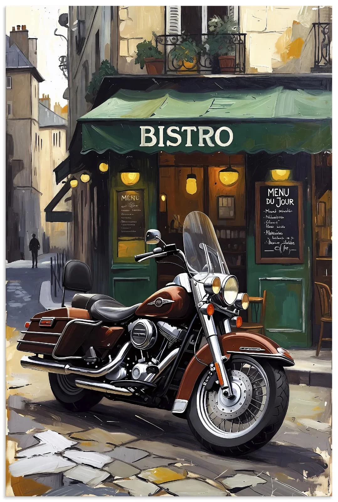 ARTLAND Wandbild Harley vor Bistro Alu Dibond Farbig