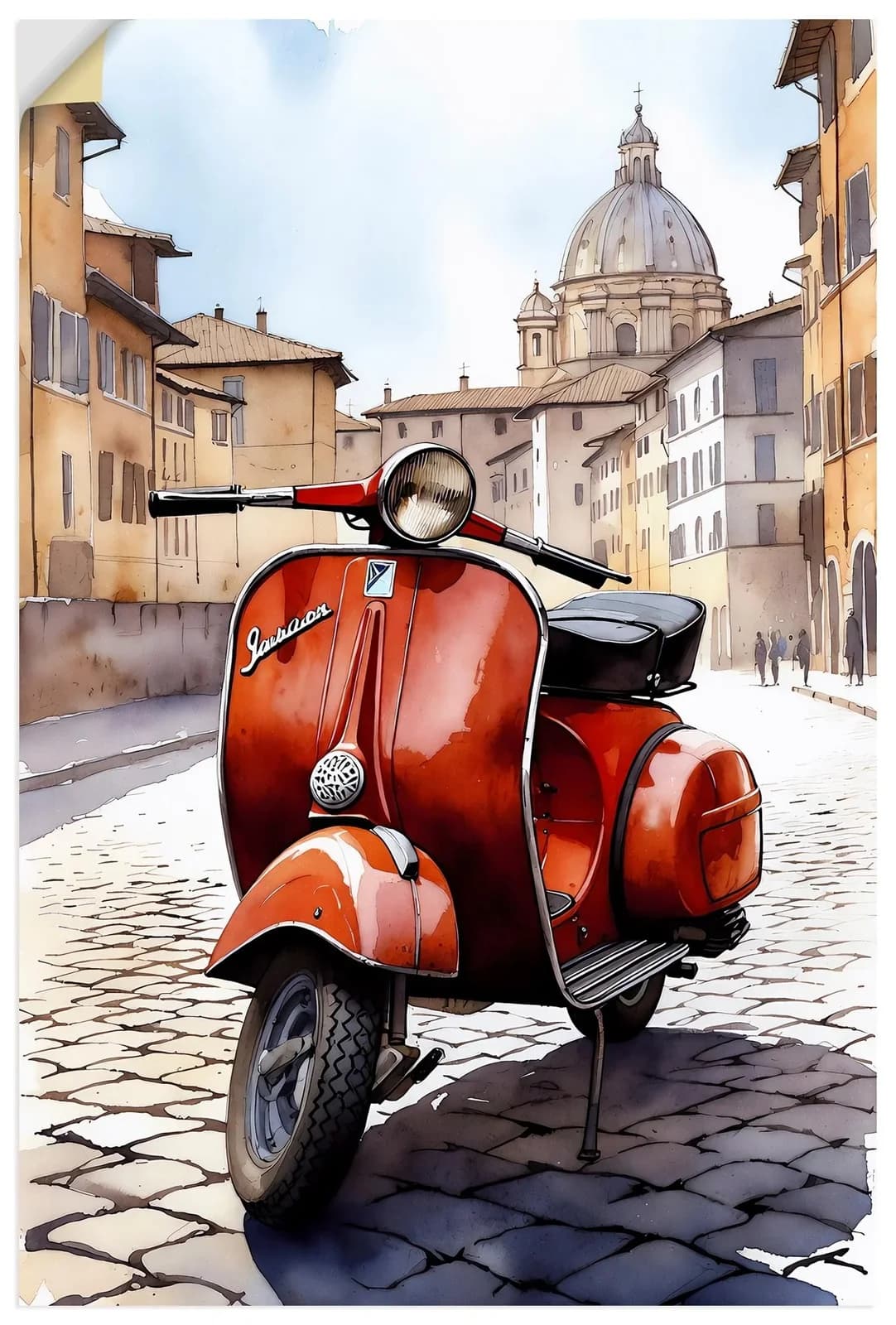 ARTLAND Wandaufkleber Roter Motorroller in Italien Rot
