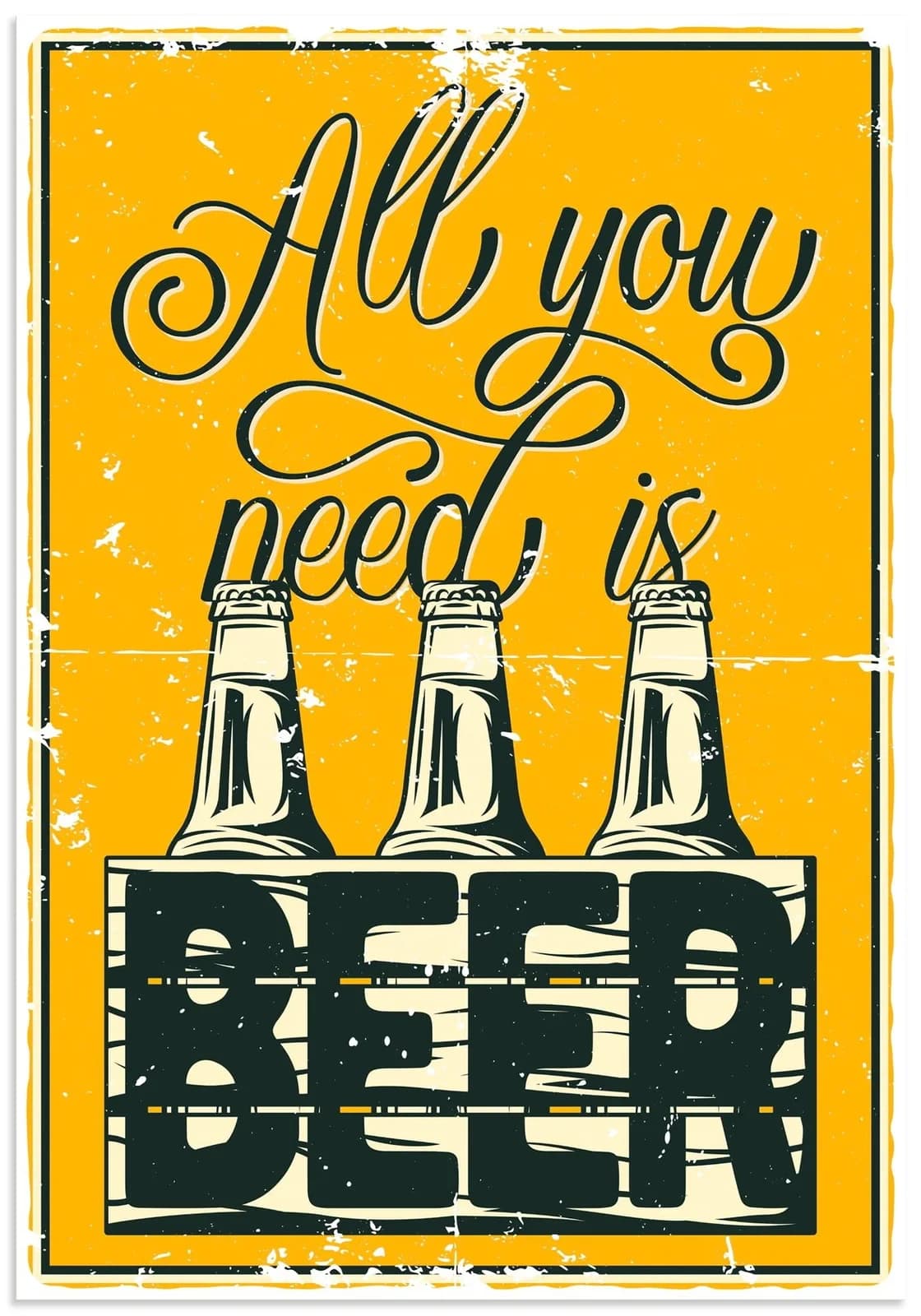 Artland Wandbild „Alles, was du brauchst, ist Bier“ Gelb Alu Dibond