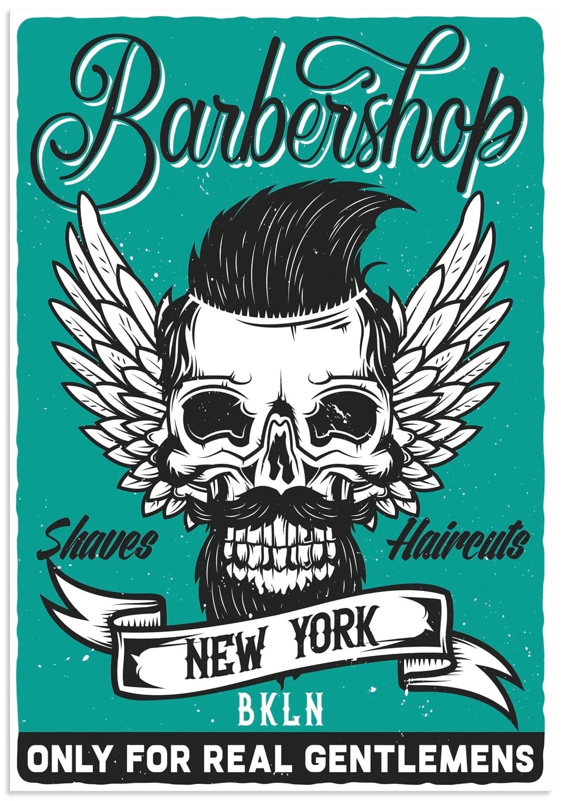 ARTLAND Wandbild Barbershop Plakat 2 Blau Alubild
