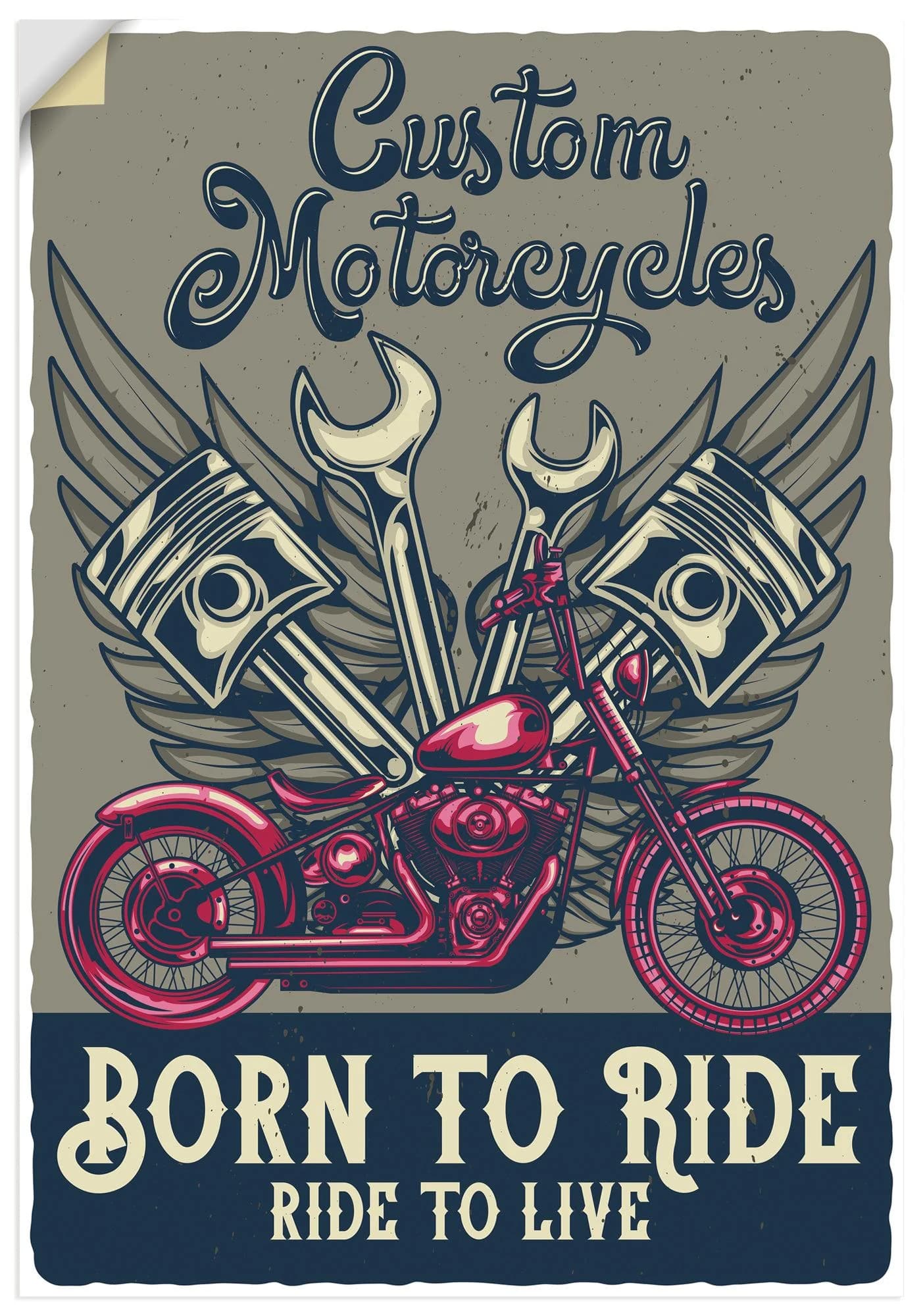 ARTLAND Wandaufkleber "Born to ride" Blau 50x70 cm