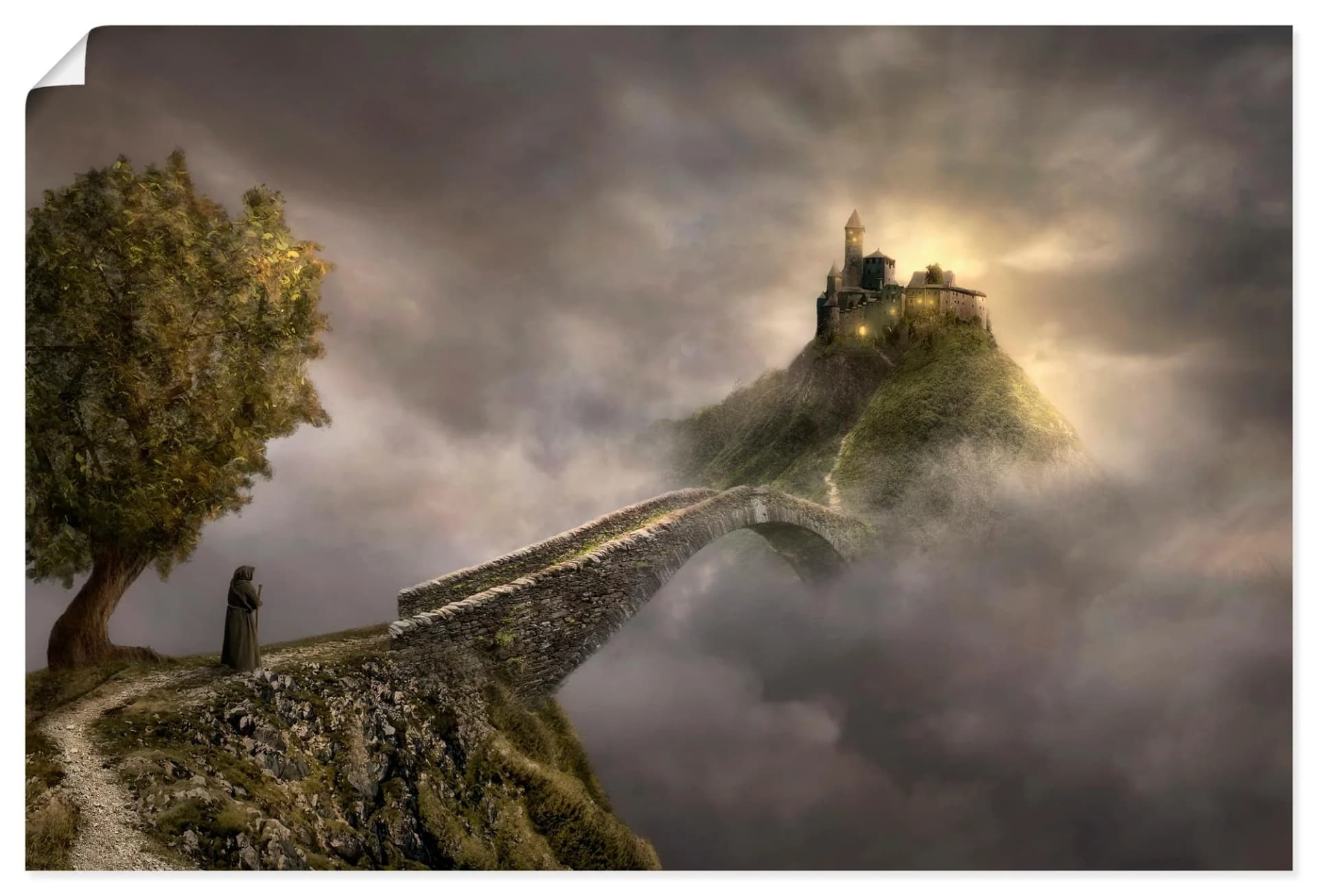 ARTLAND Wandbild "Über den Wolken" Kunstdruck Naturfarben