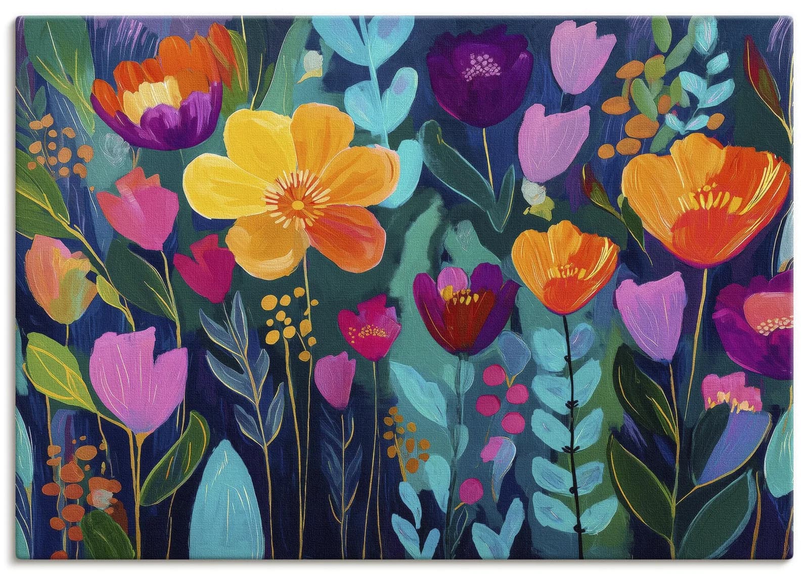 OTTO HOME Wandbild Bunte Blumen Leinwand Holzrahmen