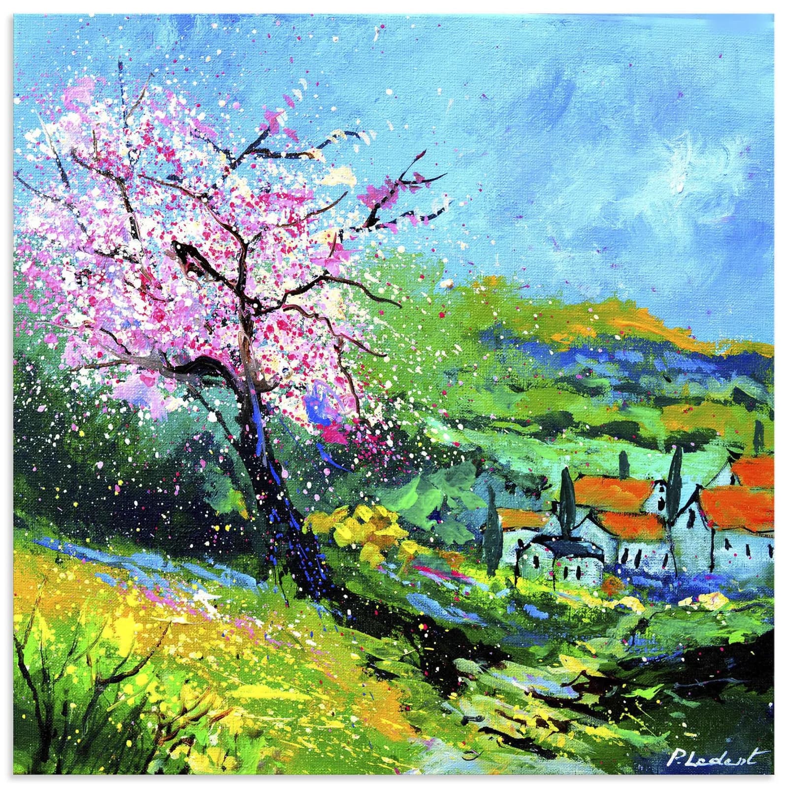 ARTLAND Wandbild Spring landscape Alu Dibond Grün 100x100 cm