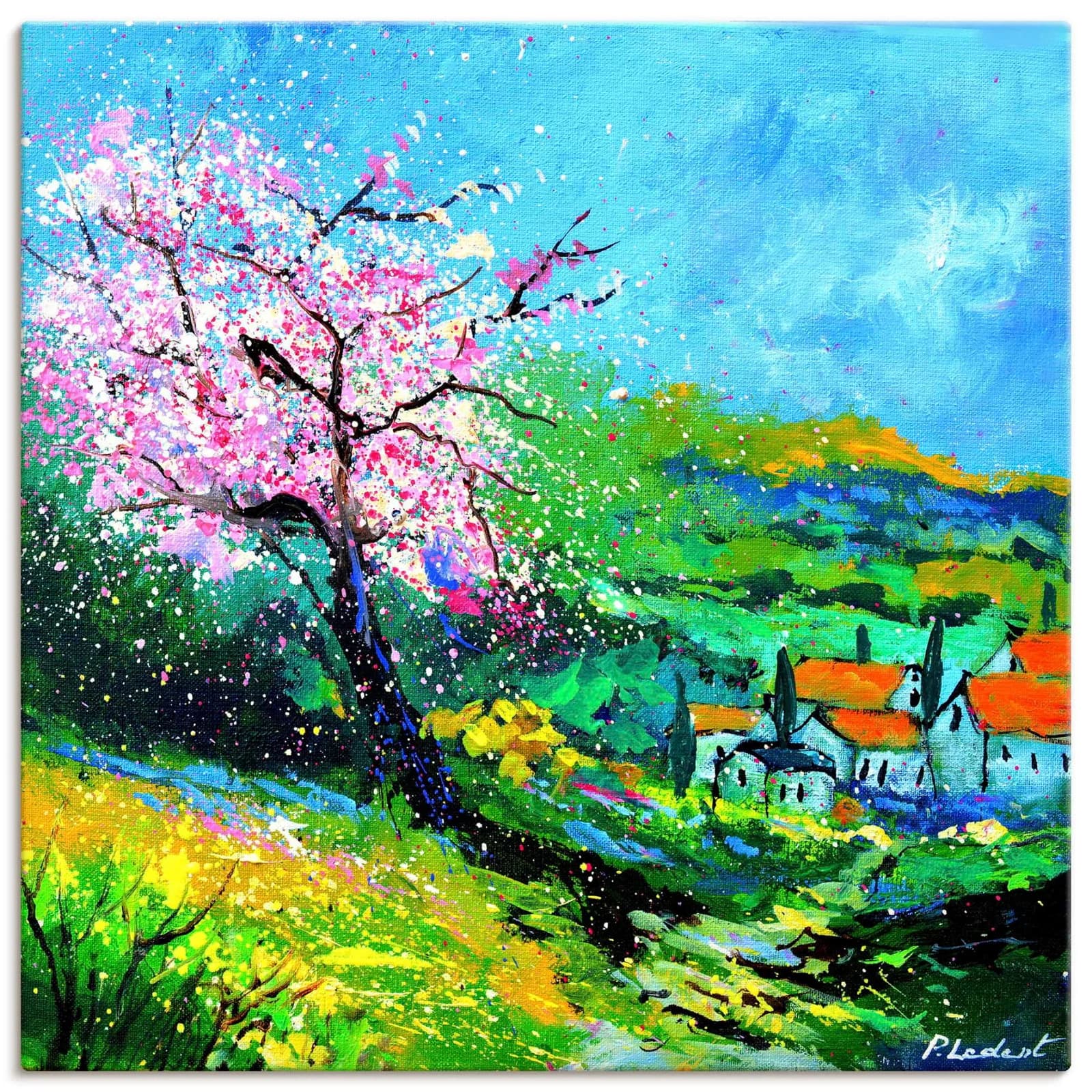 ARTLAND Wandbild Spring landscape Grün 70x70 cm Leinwand