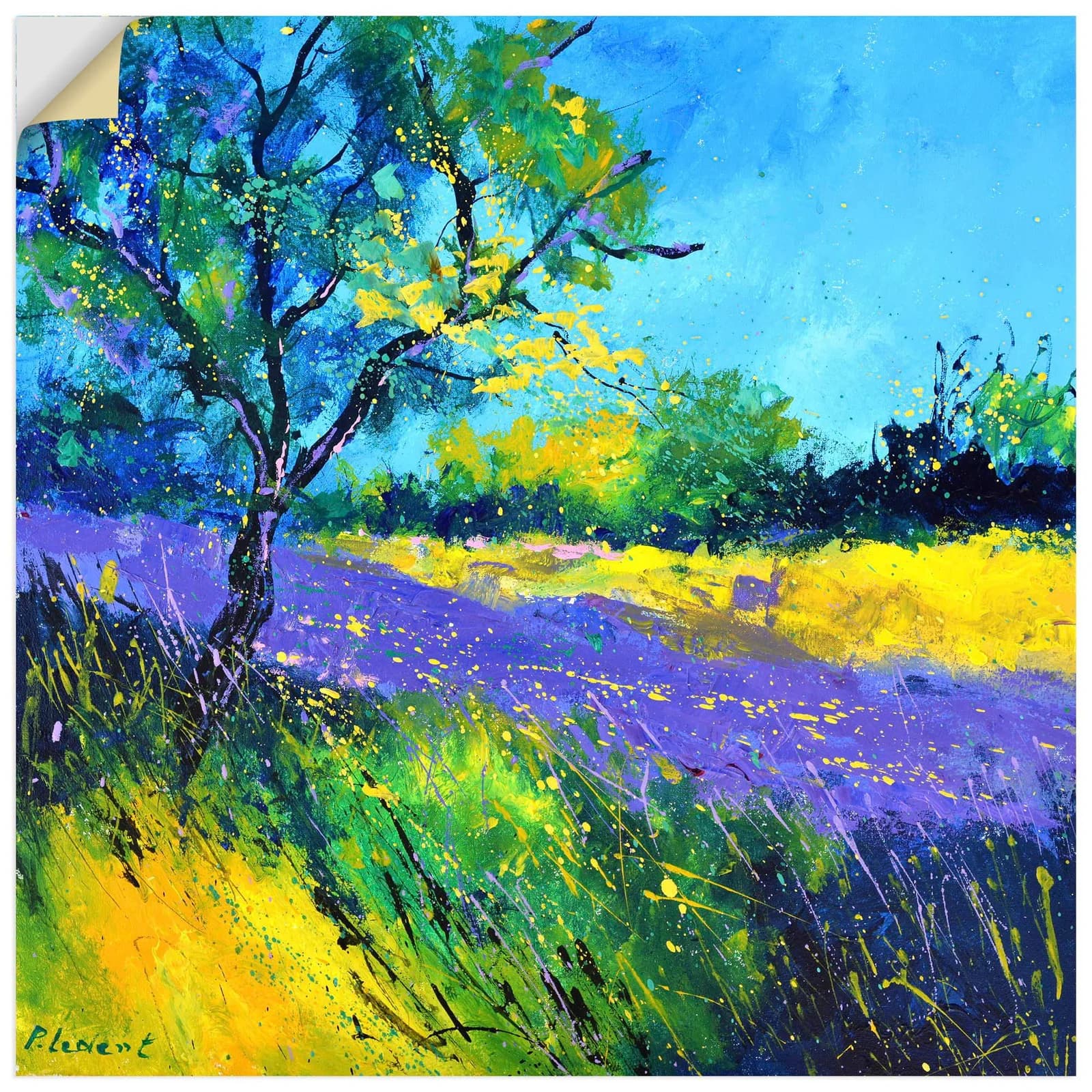 ARTLAND Wandaufkleber Lavender Field Gelb 40x40 cm