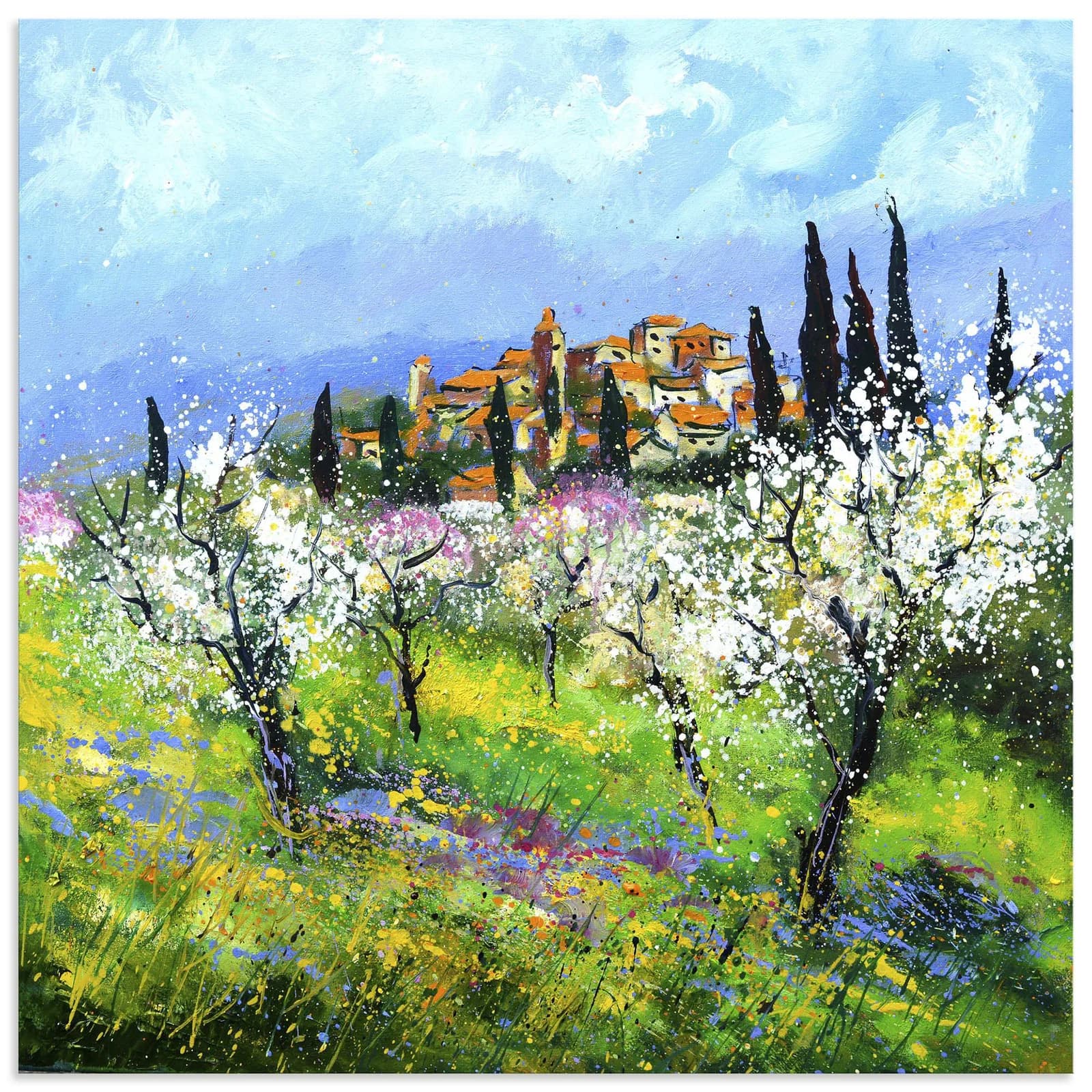 ARTLAND Wandbild Spring in Provence Grün Alu Dibond 100x100 cm