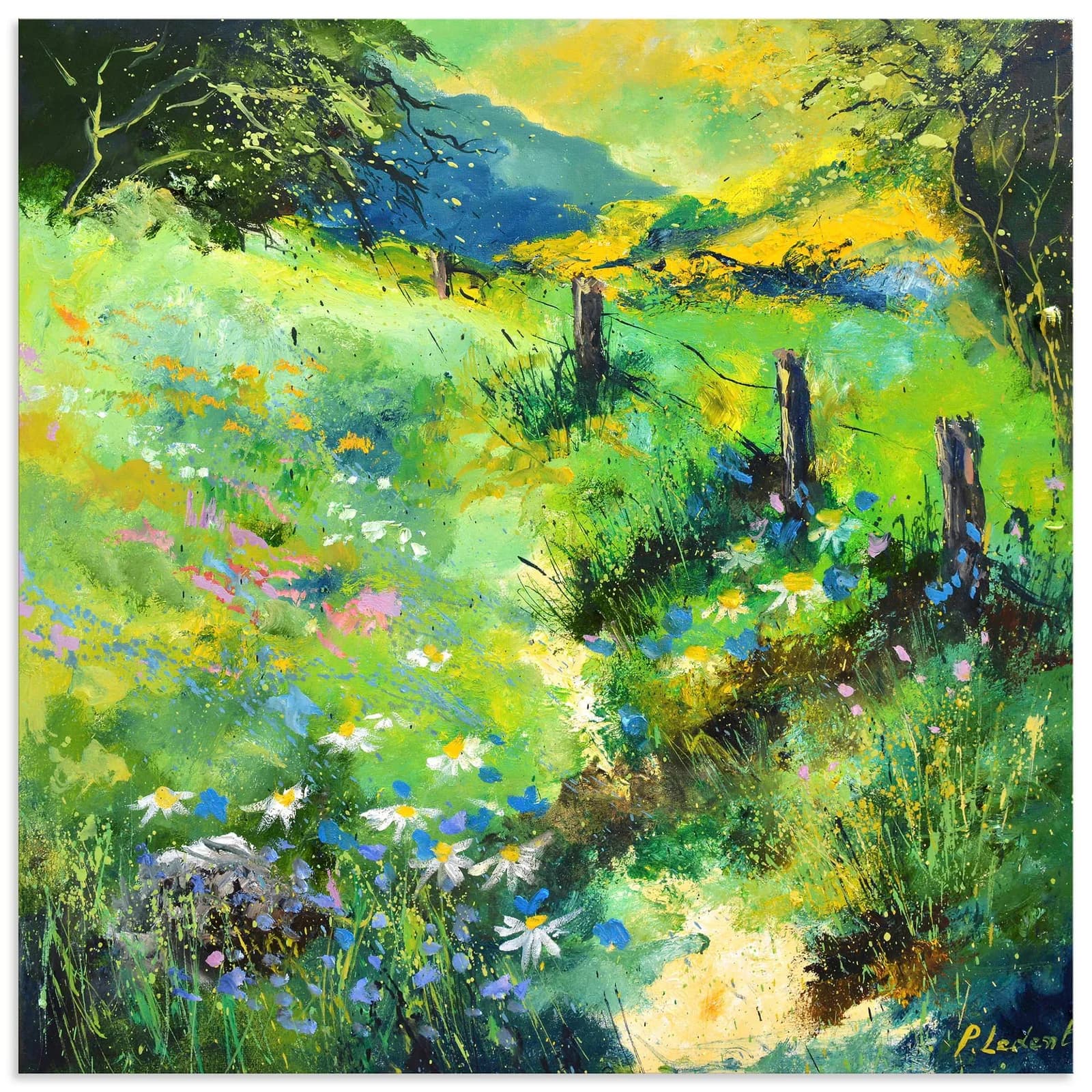 ARTLAND Wandbild Green field Grün Alu Dibond 100x100 cm