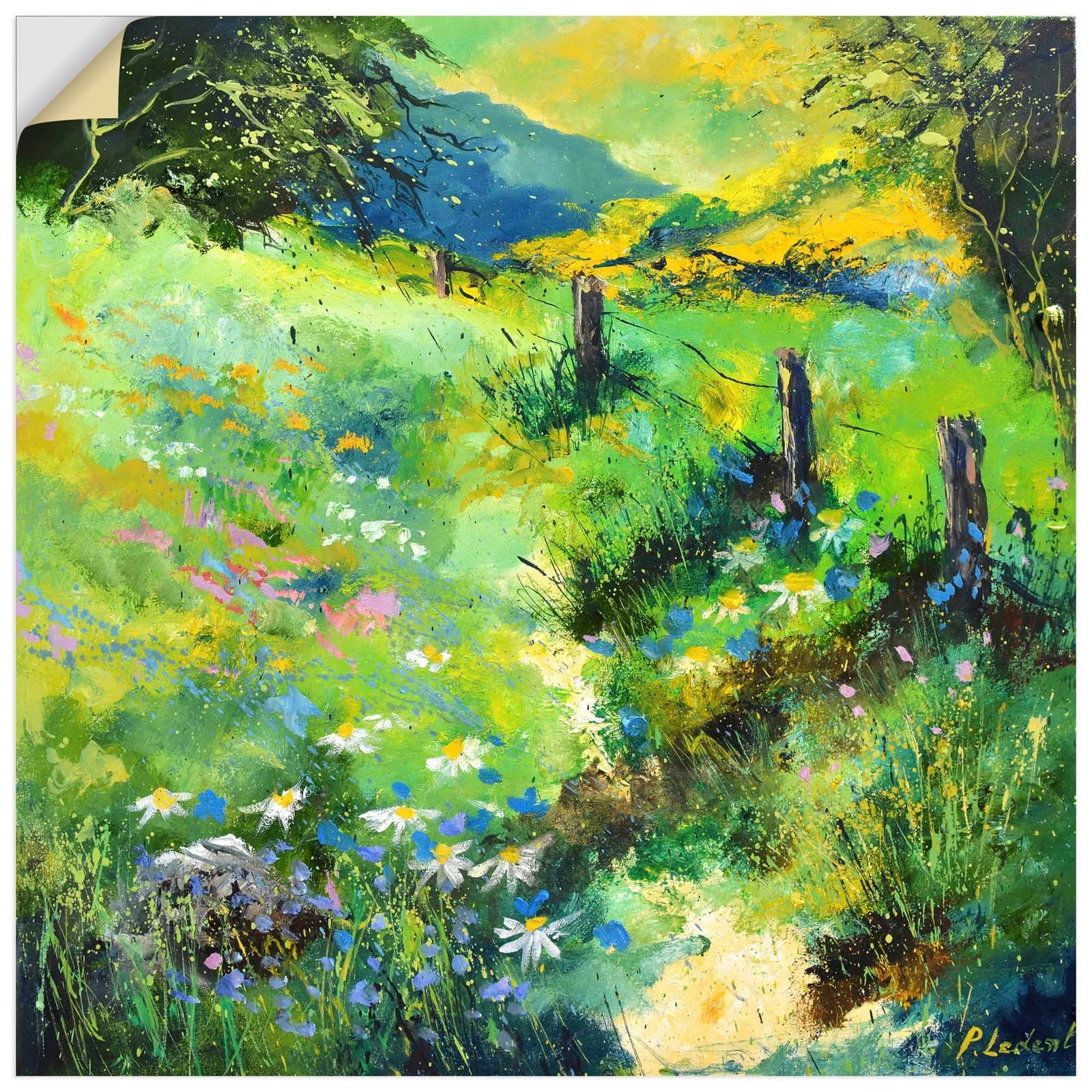 ARTLAND Wandbild Green field Grün 40x40 cm Wandaufkleber