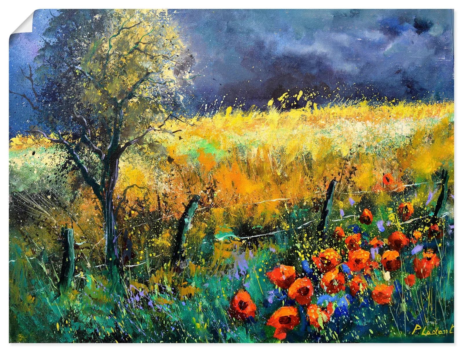 ARTLAND Wandbild Red Poppies Poster Gelb 120x90 cm