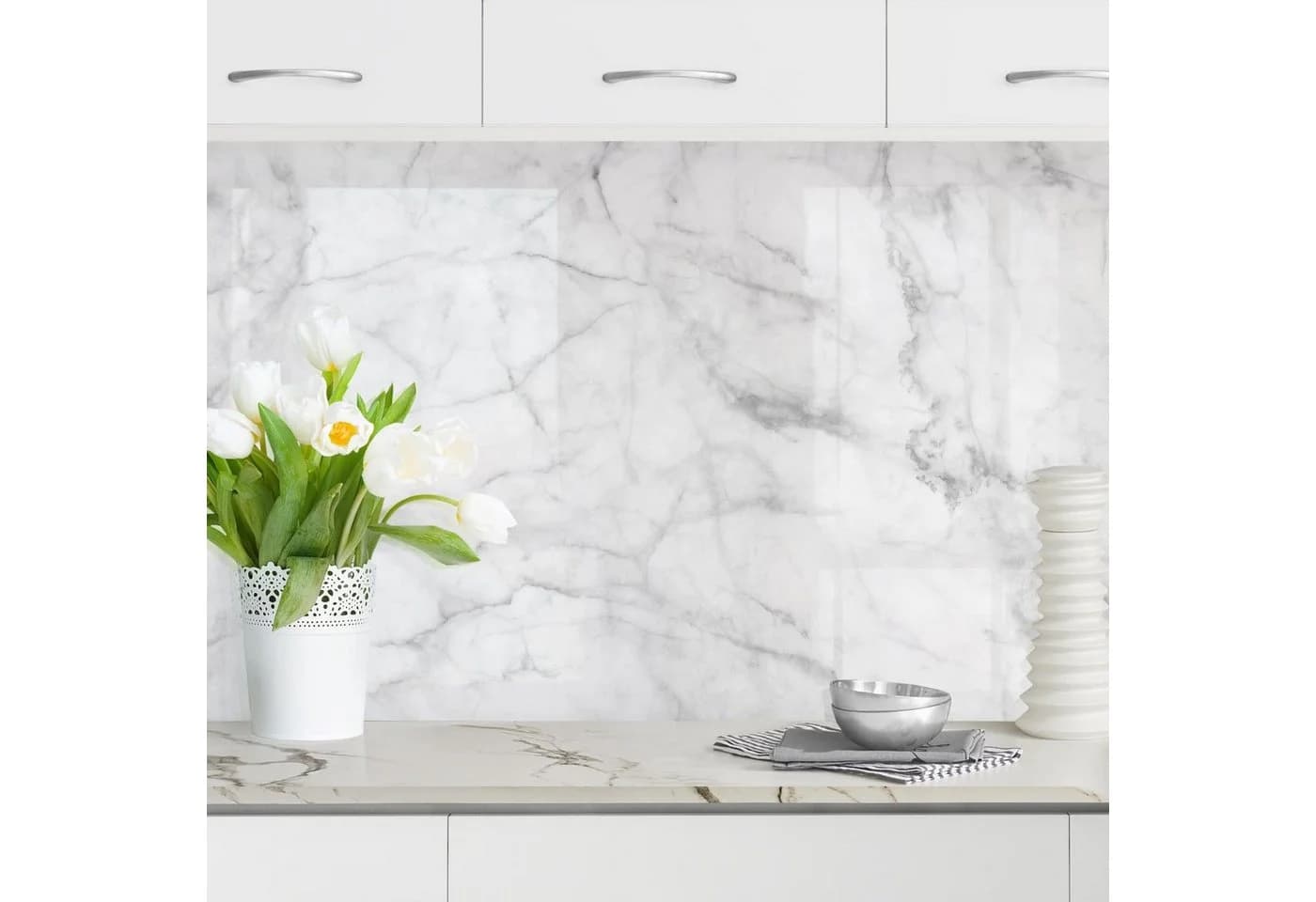 Bilderdepot24 Küchenrückwand Bianco Carrara Weiß Selbstklebend - Bild 3