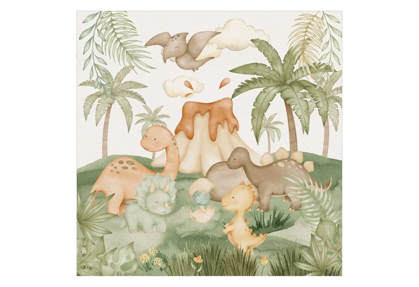 Bilderdepot24 Kindertapete Dino Baby Welt Tiere Kinderzimmer Palme Vlies