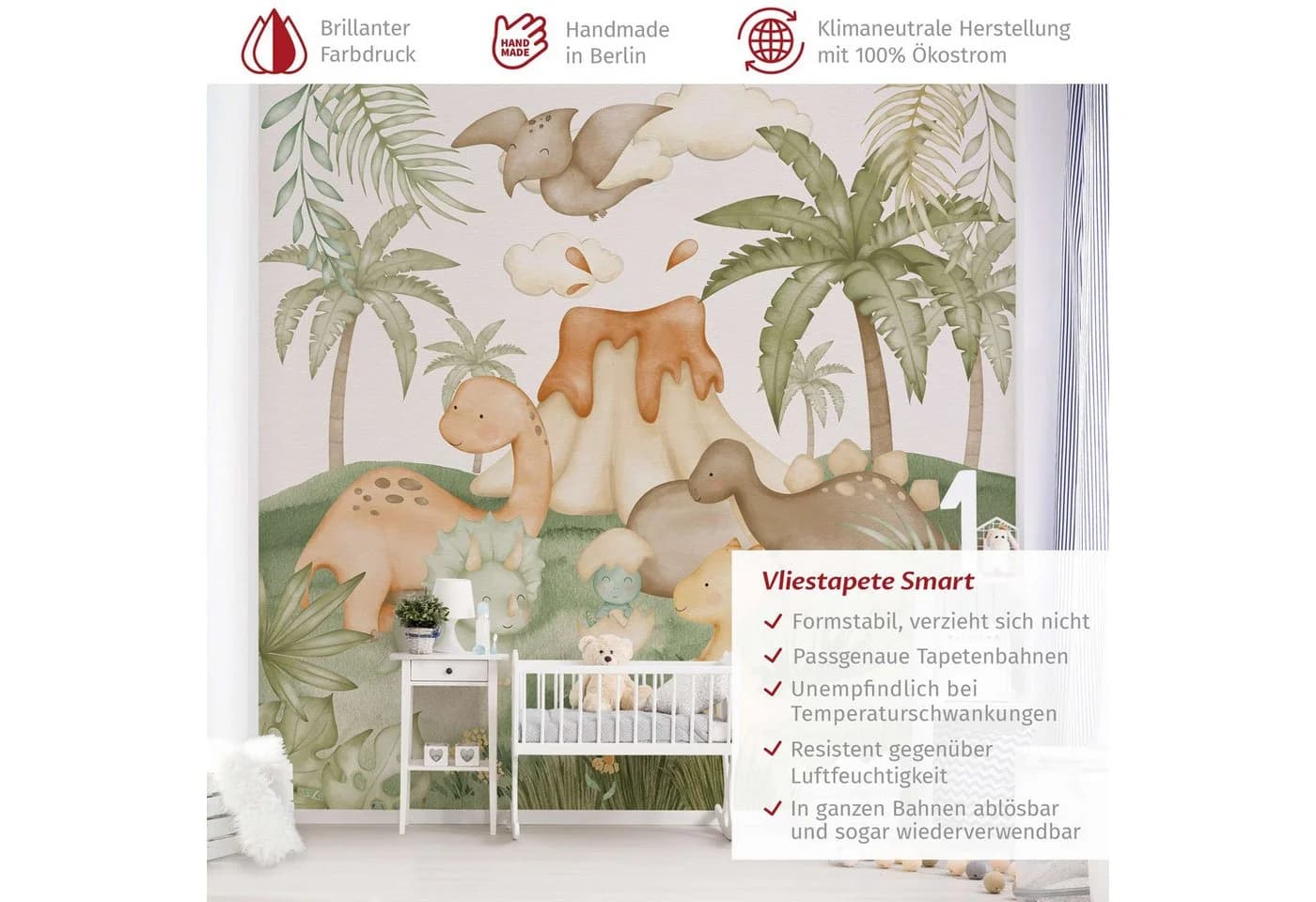 Bilderdepot24 Kindertapete Dino Baby Welt Tiere Kinderzimmer Palme Vlies - Bild 3