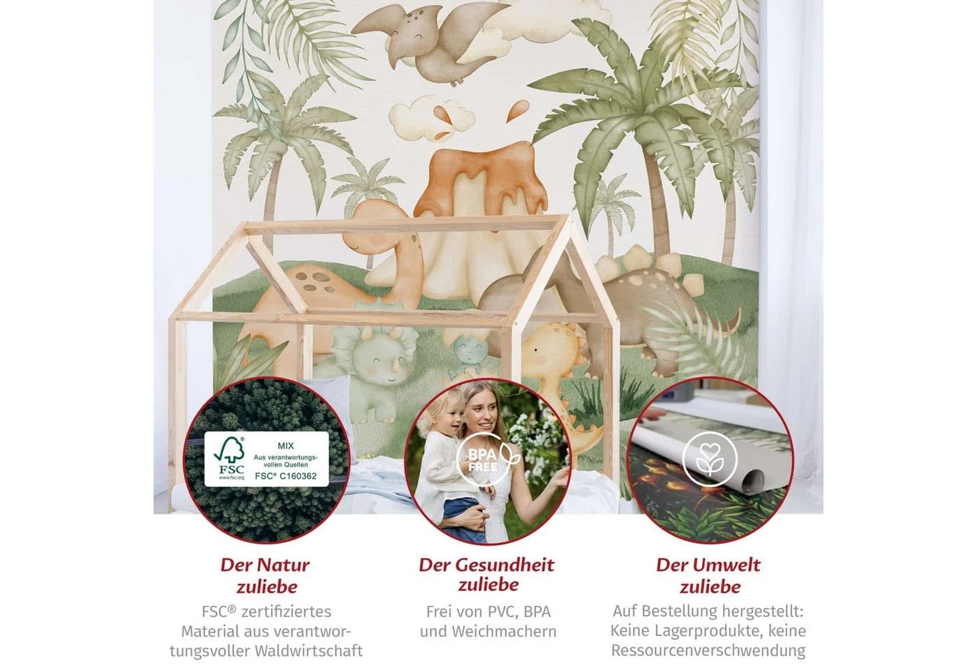 Bilderdepot24 Kindertapete Dino Baby Welt Tiere Kinderzimmer Palme Vlies - Bild 5