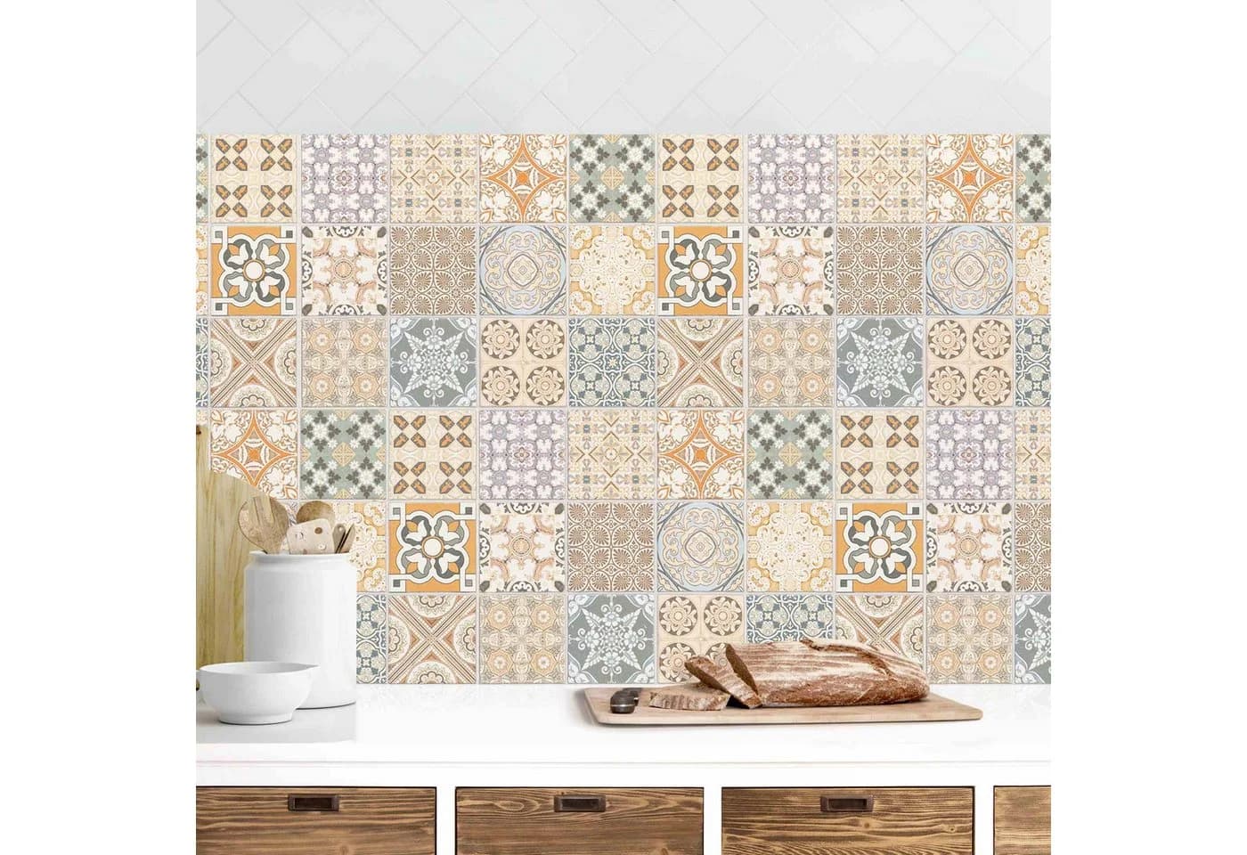 Bilderdepot24 Küchenrückwand selbstklebend beige Fliesenoptik matt