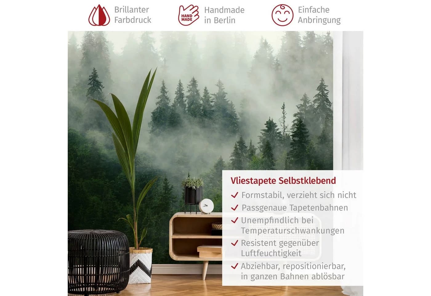 Bilderdepot24 Fototapete Tannenwald Nebel Grün Modern - Bild 3