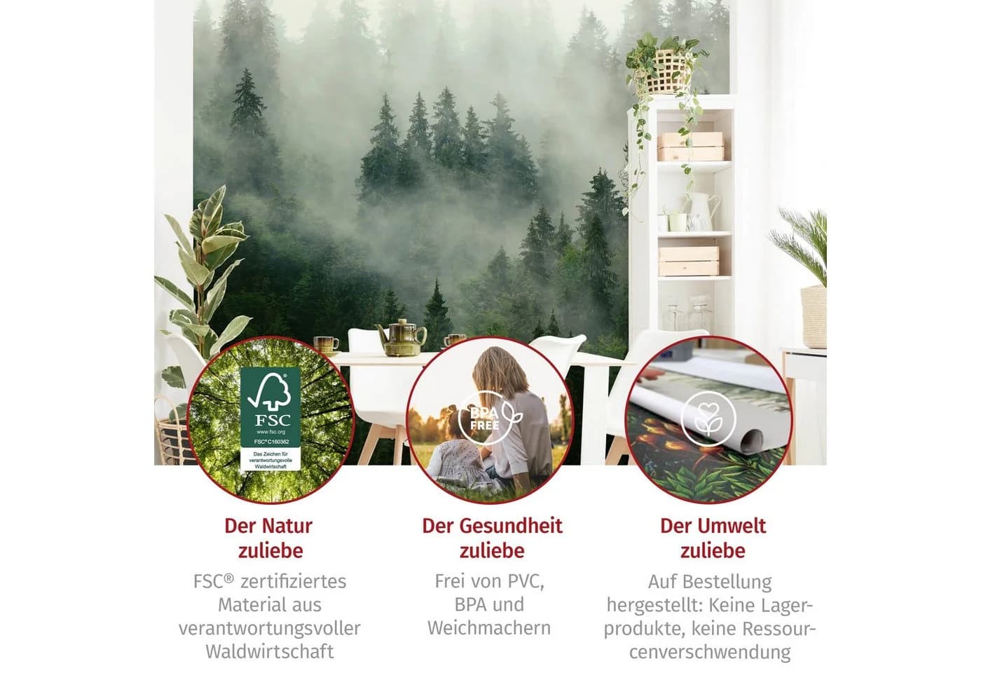 Bilderdepot24 Fototapete Tannenwald Nebel Grün Modern - Bild 5