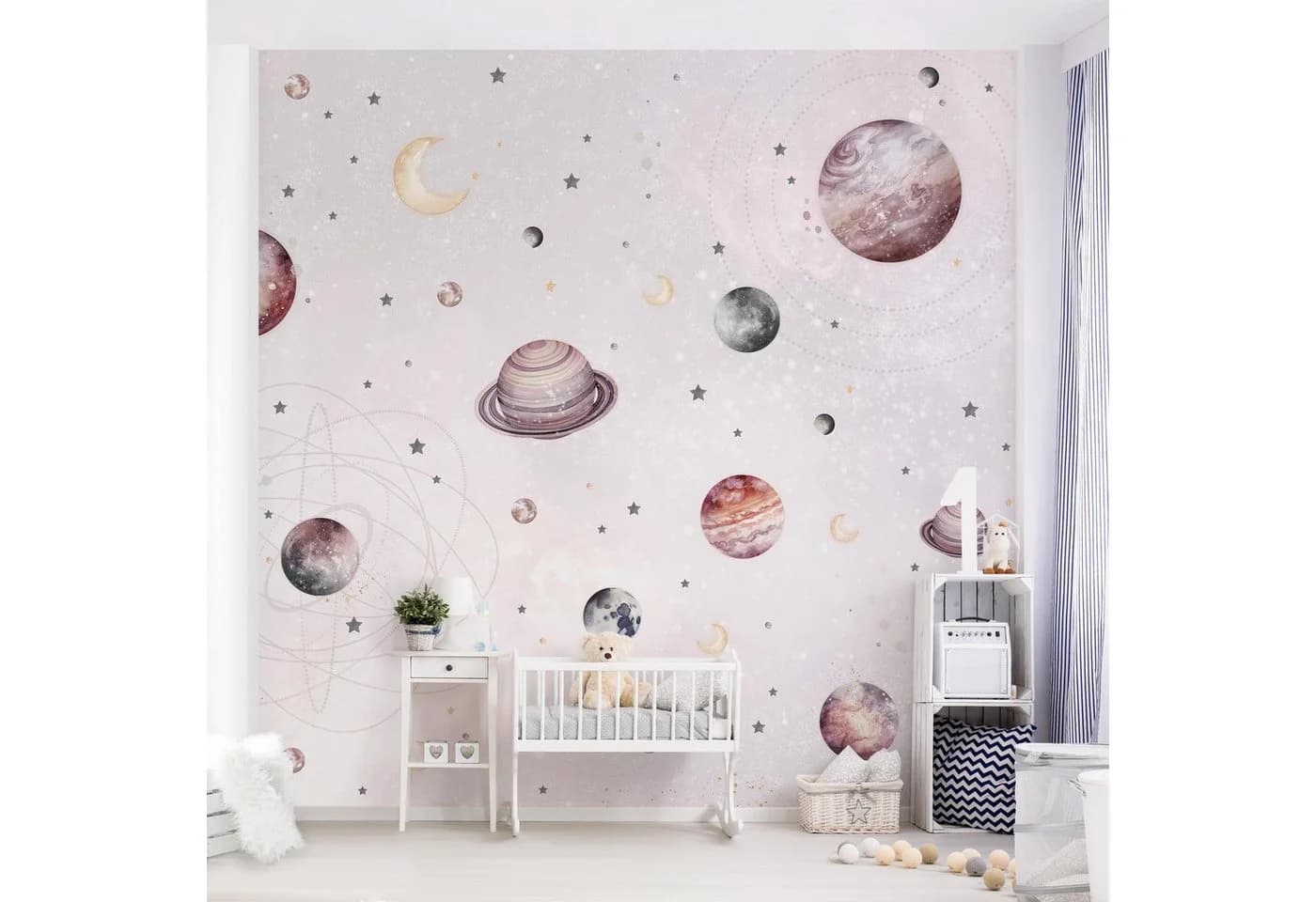 Bilderdepot24 Kindertapete Planeten Mond Sterne Aquarell Vlies - Bild 2