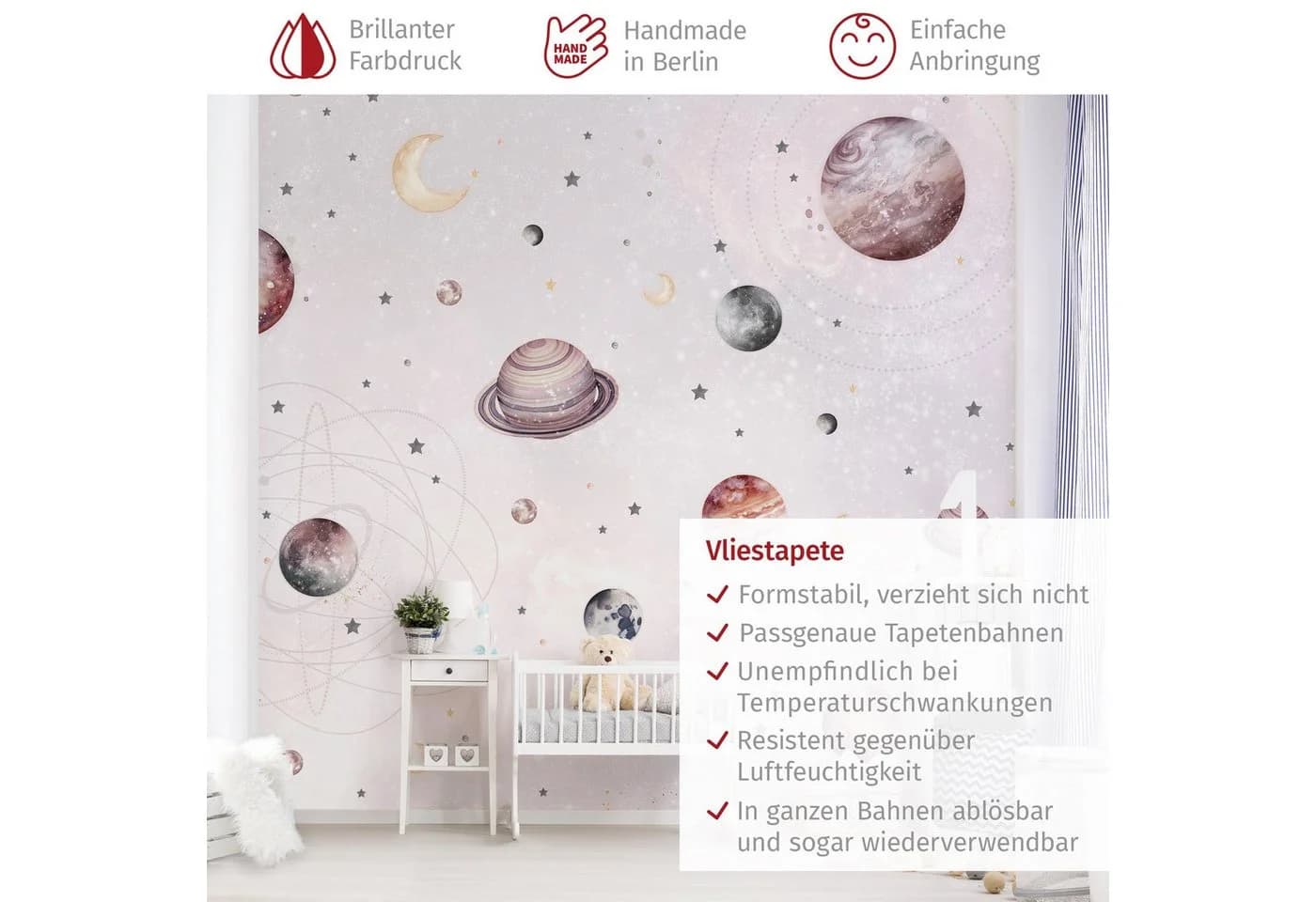 Bilderdepot24 Kindertapete Planeten Mond Sterne Aquarell Vlies - Bild 3