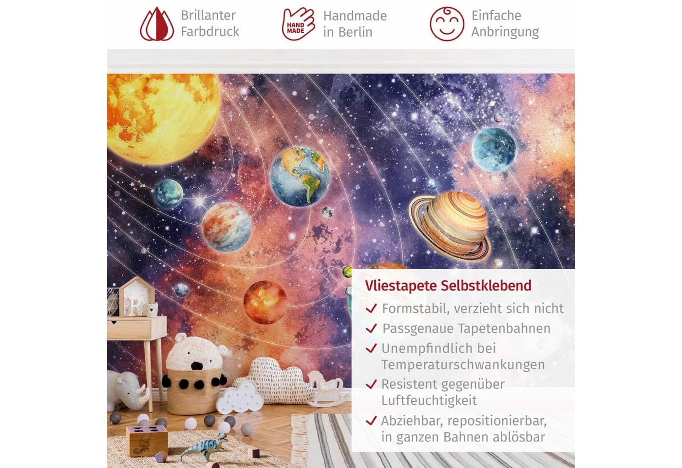Bilderdepot24 Kindertapete Sonnensystem Aquarell Bunt Modern - Bild 3