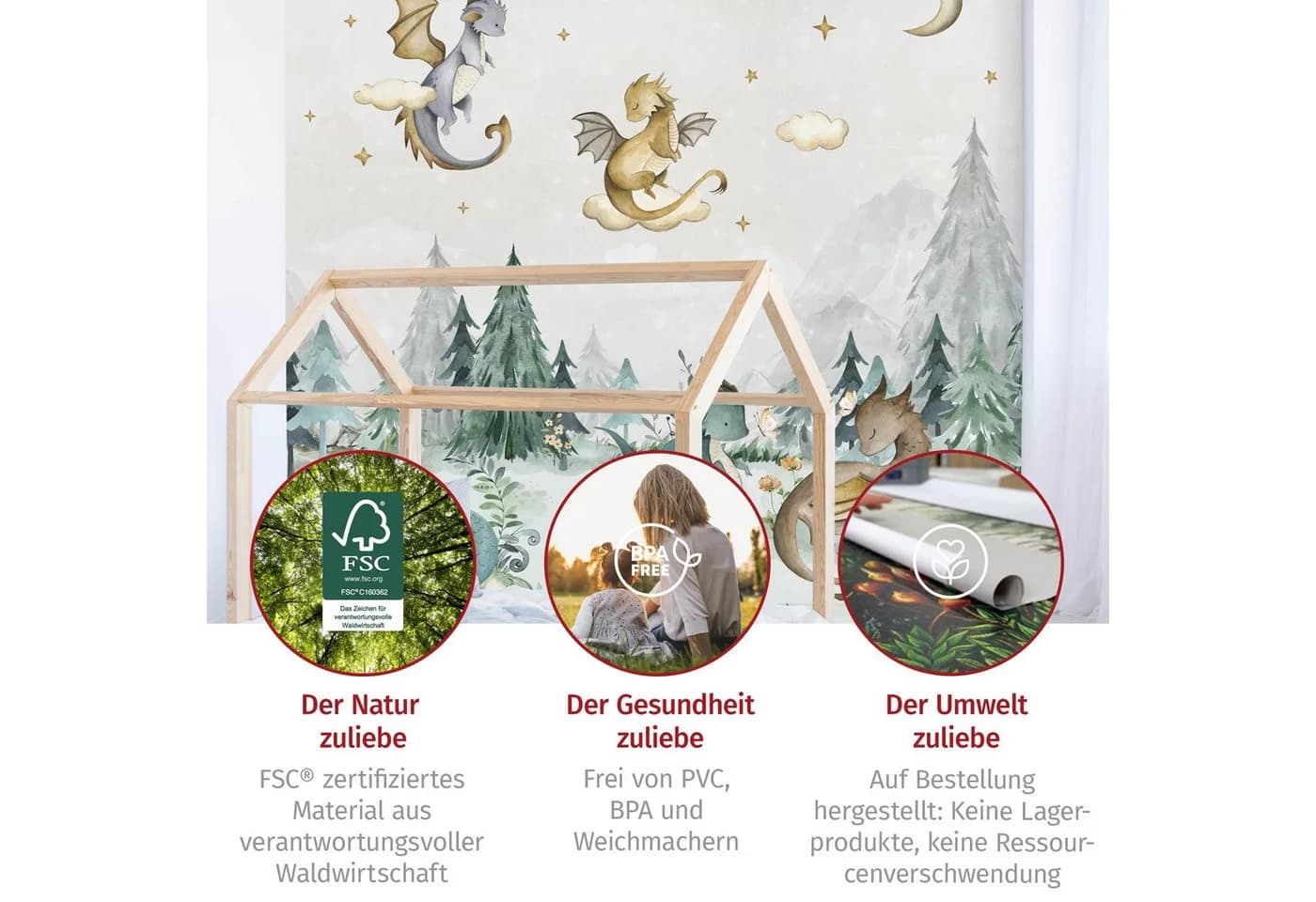 Bilderdepot24 Kindertapete Drachen Aquarell Wald Grün Modern - Bild 5